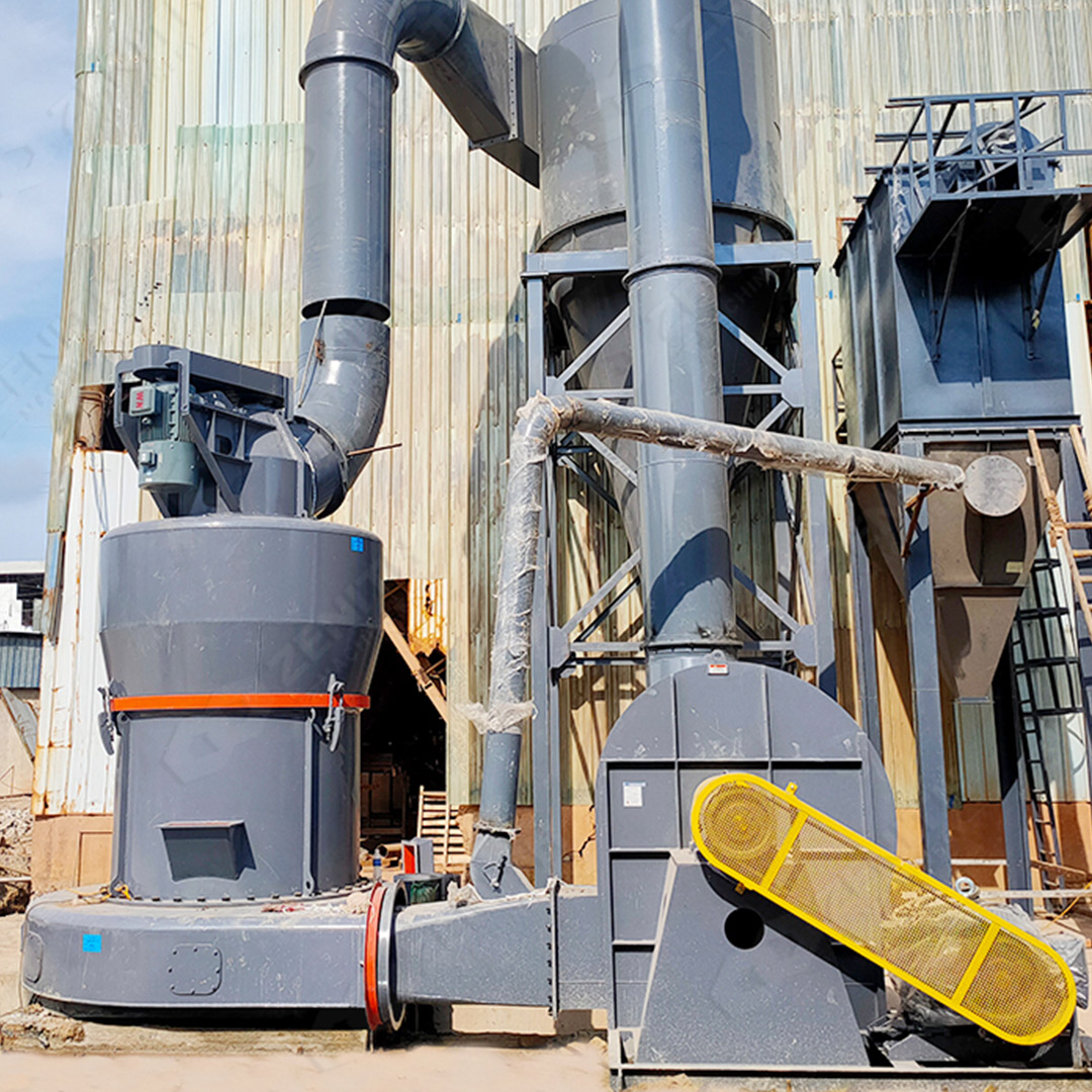 Raymond mill installed in an industrial kaolin powder processing plant